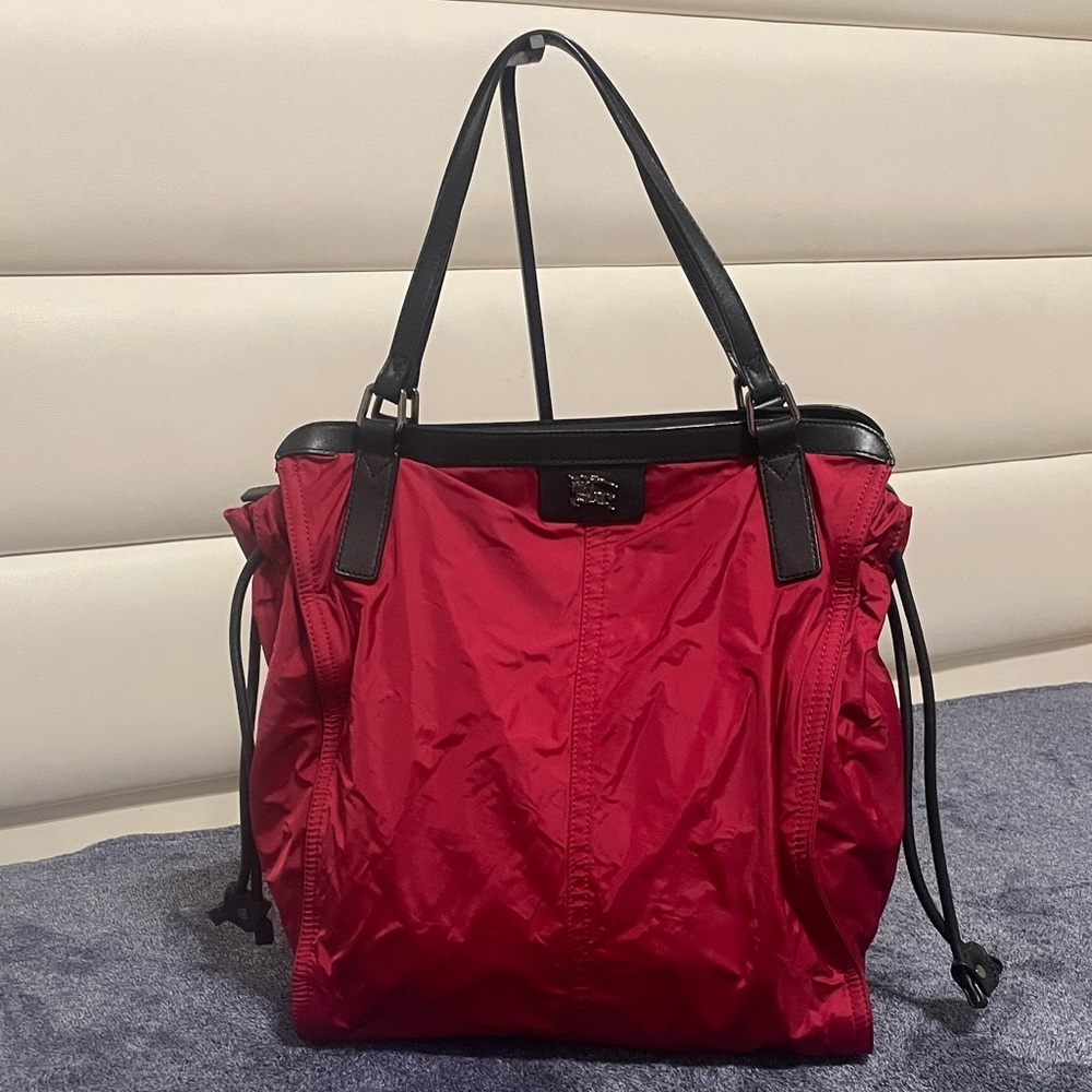 Burberry. Red Nylon Tote Bag